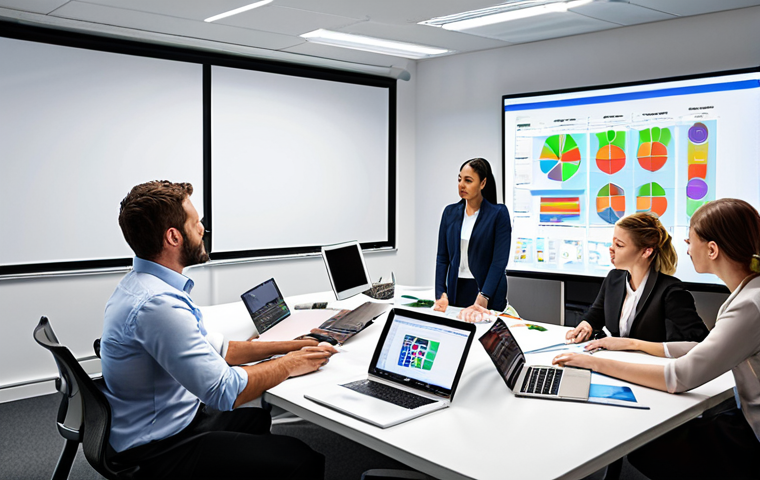**
"A diverse team of professionals collaborating around a table, reviewing a large SWOT analysis chart on a projector screen. The atmosphere is collaborative and focused. Some team members are using laptops. Bright, modern office space. Focus on strategic planning and teamwork."
**