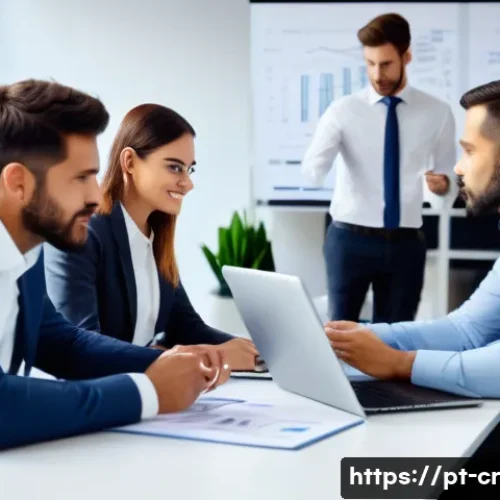 Home 33 역량 갭 분석을 통한 경력 개발 전략 - A professional Brazilian office setting with a diverse group of coworkers engaged in a collaborative...