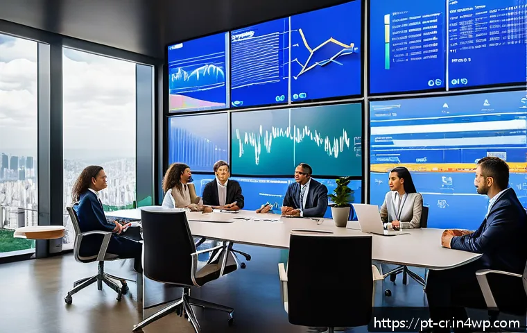 리더십 역량 갭 분석의 필요성 - A modern corporate office scene showing a diverse group of professional leaders engaged in a dynamic...