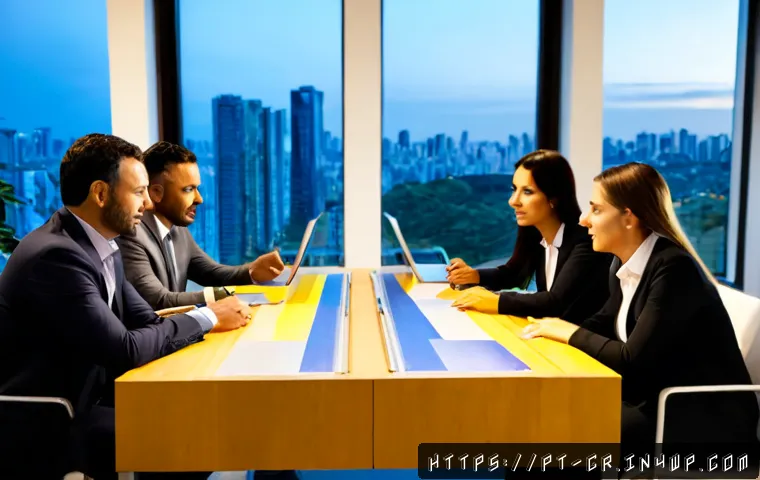 Home 17 조직의 성장과 역량 갭 분석의 필요성 - Photorealistic modern Brazilian business office, a diverse team of adult professionals gathered arou...